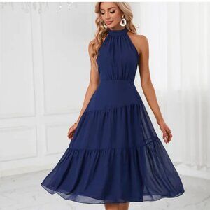 JJ's House Royal Blue Halter Midi Dress